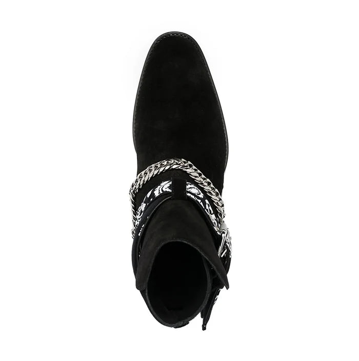 Black Bandana Buckle Cuban Boot - Milanese Leather