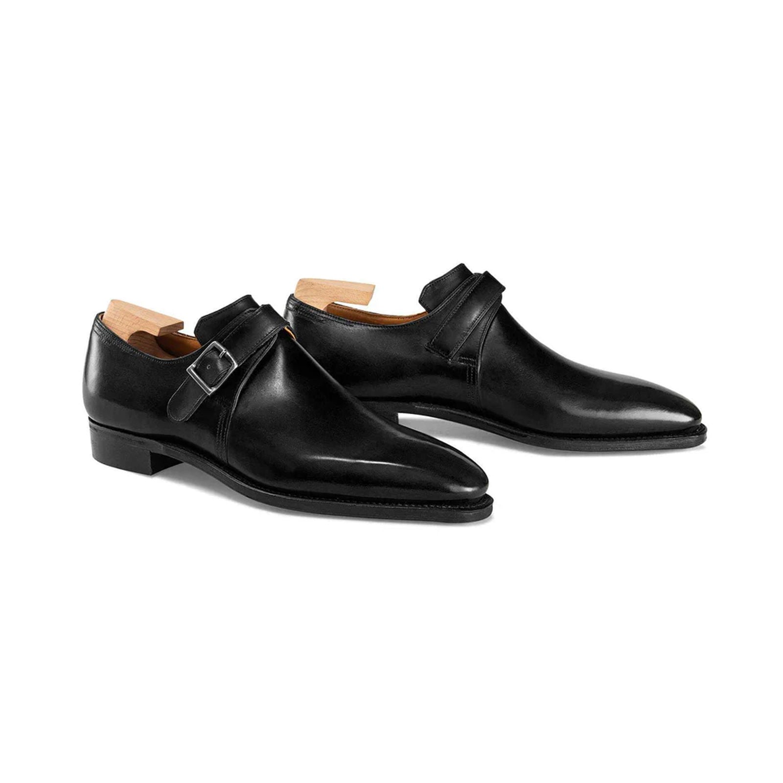 Black Calf Leather Buckle Shoes - Milanese Leather