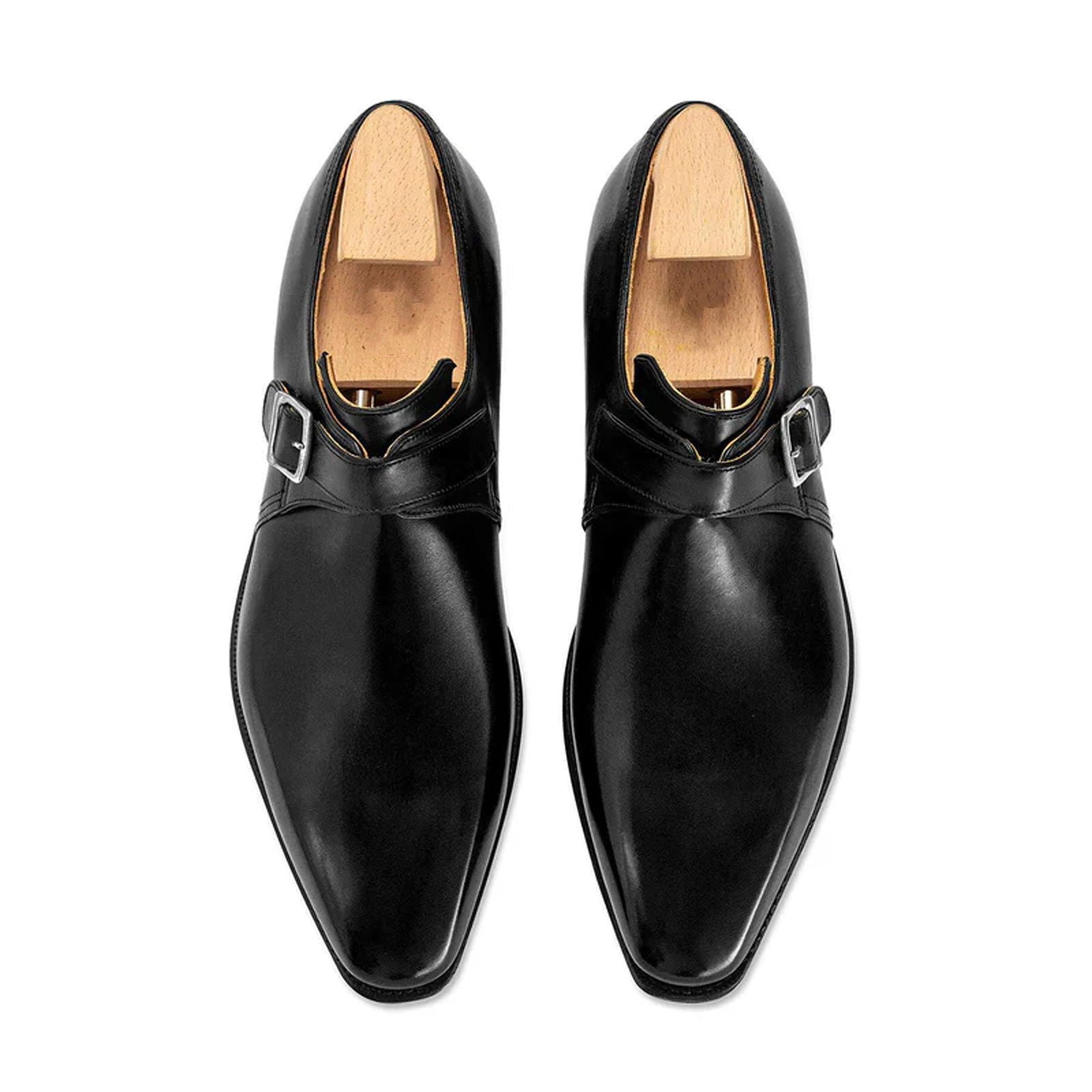 Black Calf Leather Buckle Shoes - Milanese Leather