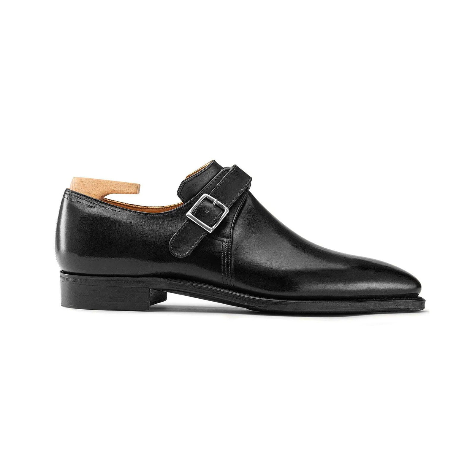 Black Calf Leather Buckle Shoes - Milanese Leather