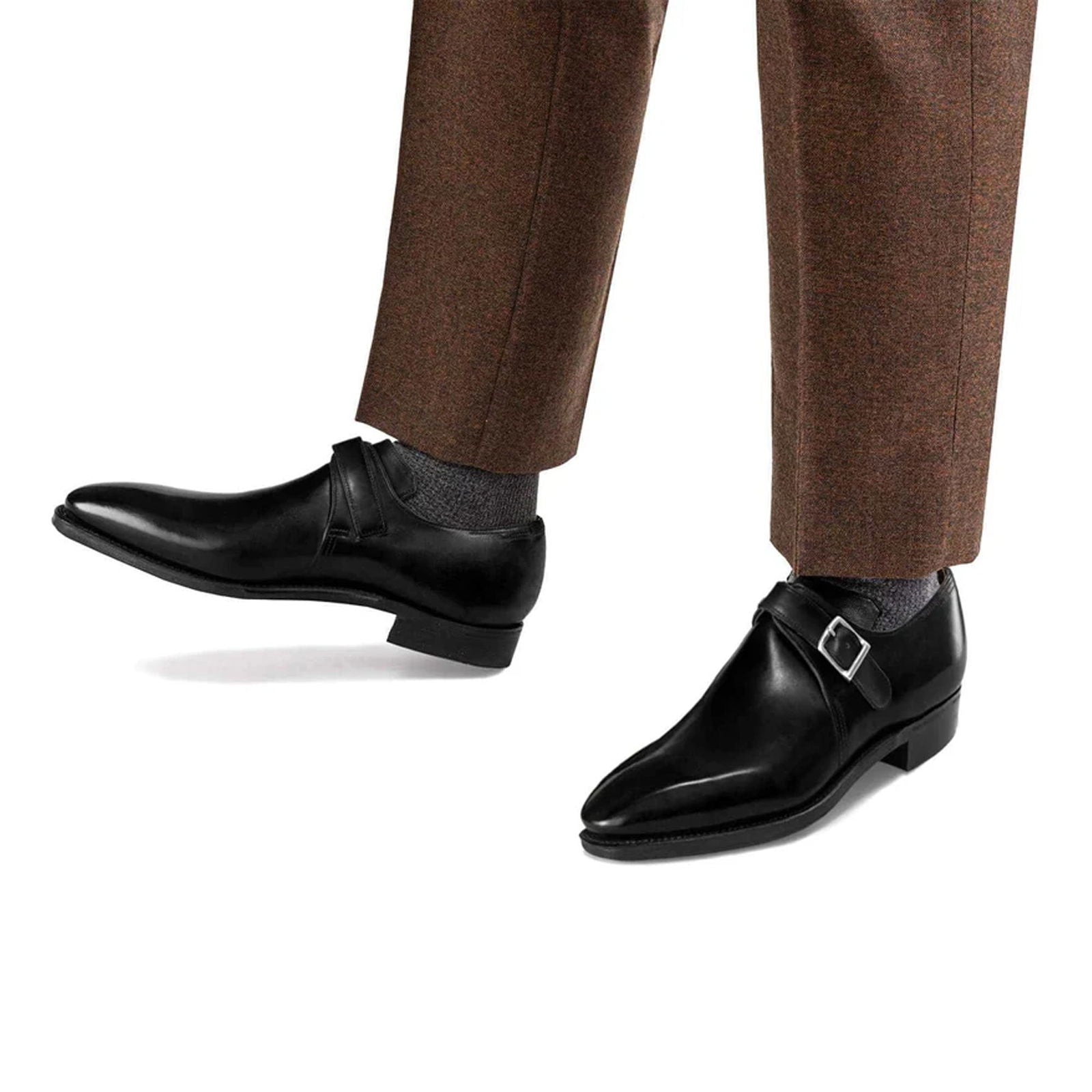 Black Calf Leather Buckle Shoes - Milanese Leather