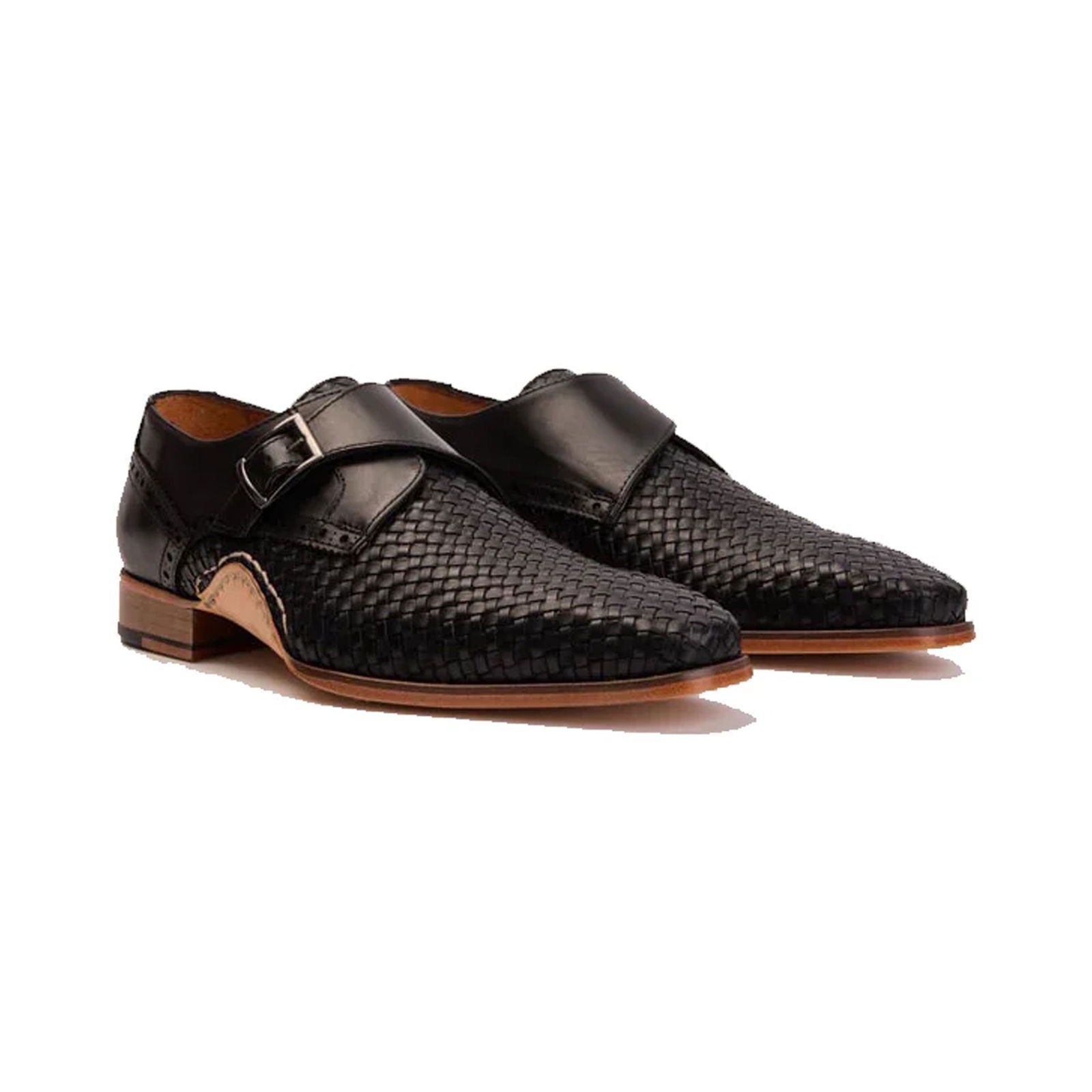 Black Leather Single Strap Monk Shoe - Milanese Leather