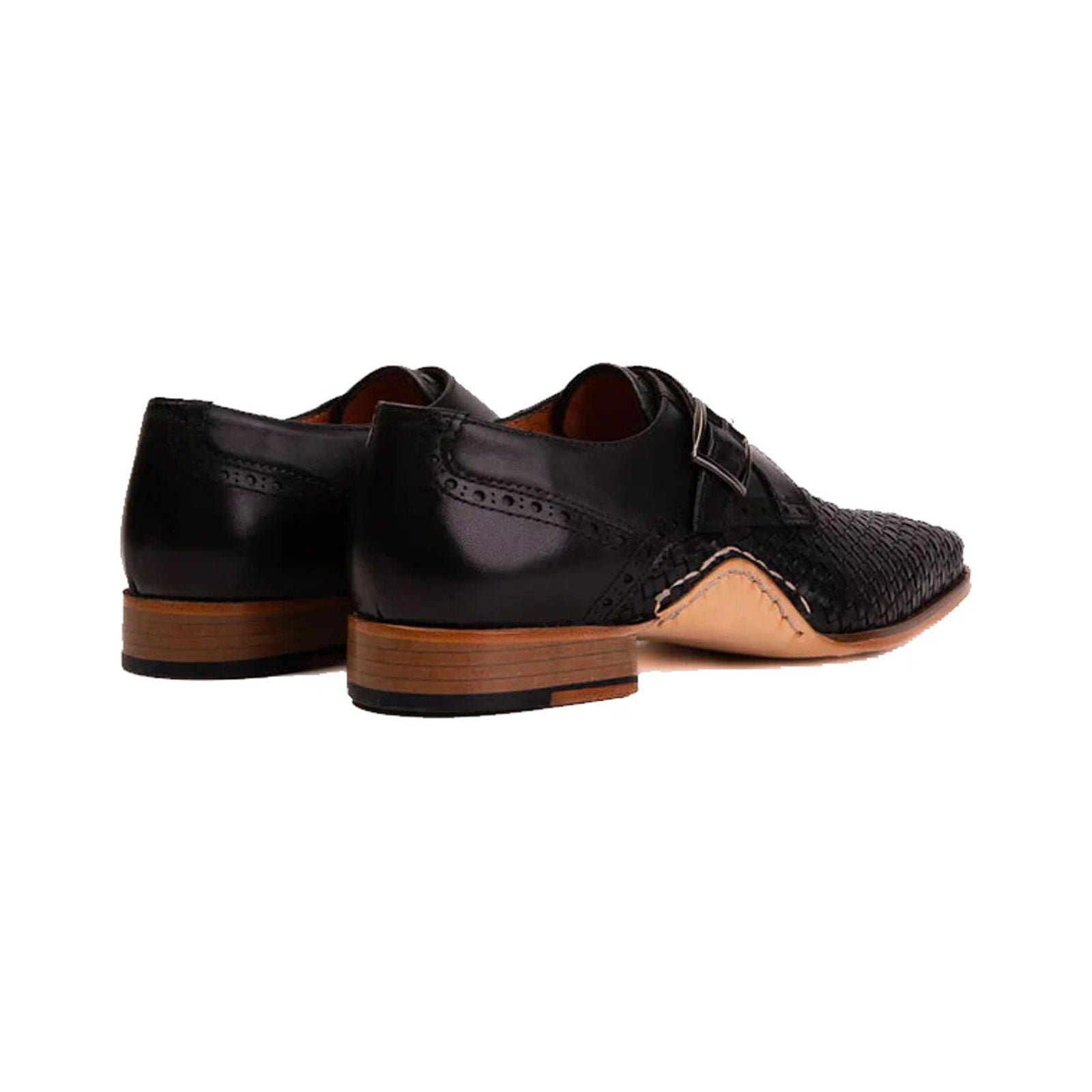 Black Leather Single Strap Monk Shoe - Milanese Leather