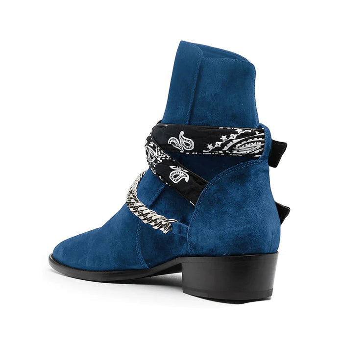 Blue Bandana Buckle Cuban Boot - Milanese Leather