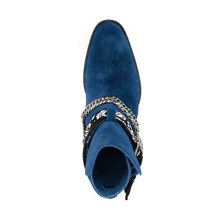 Blue Bandana Buckle Cuban Boot - Milanese Leather