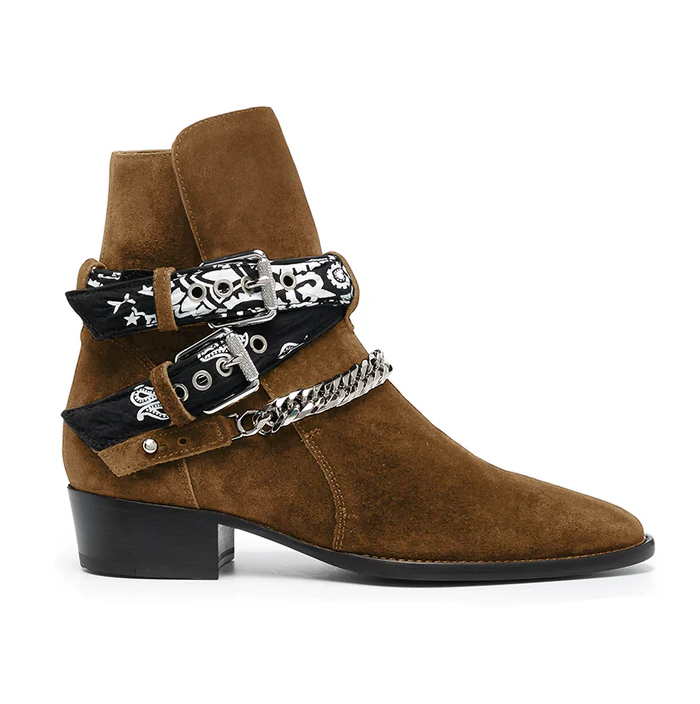 Brown Bandana Buckle Cuban Boot - Milanese Leather
