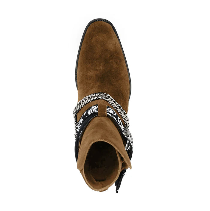 Brown Bandana Buckle Cuban Boot - Milanese Leather