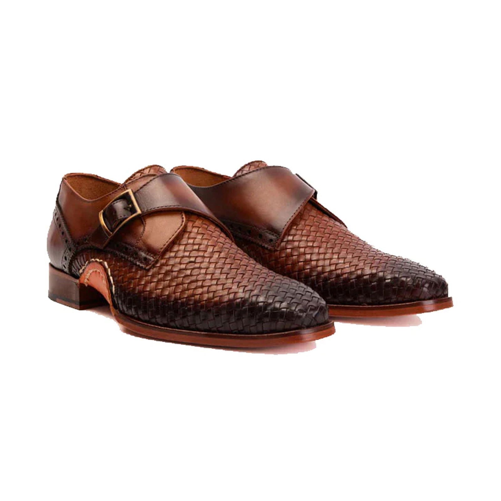 Brown Leather Single Strap Monk Shoe - Milanese Leather