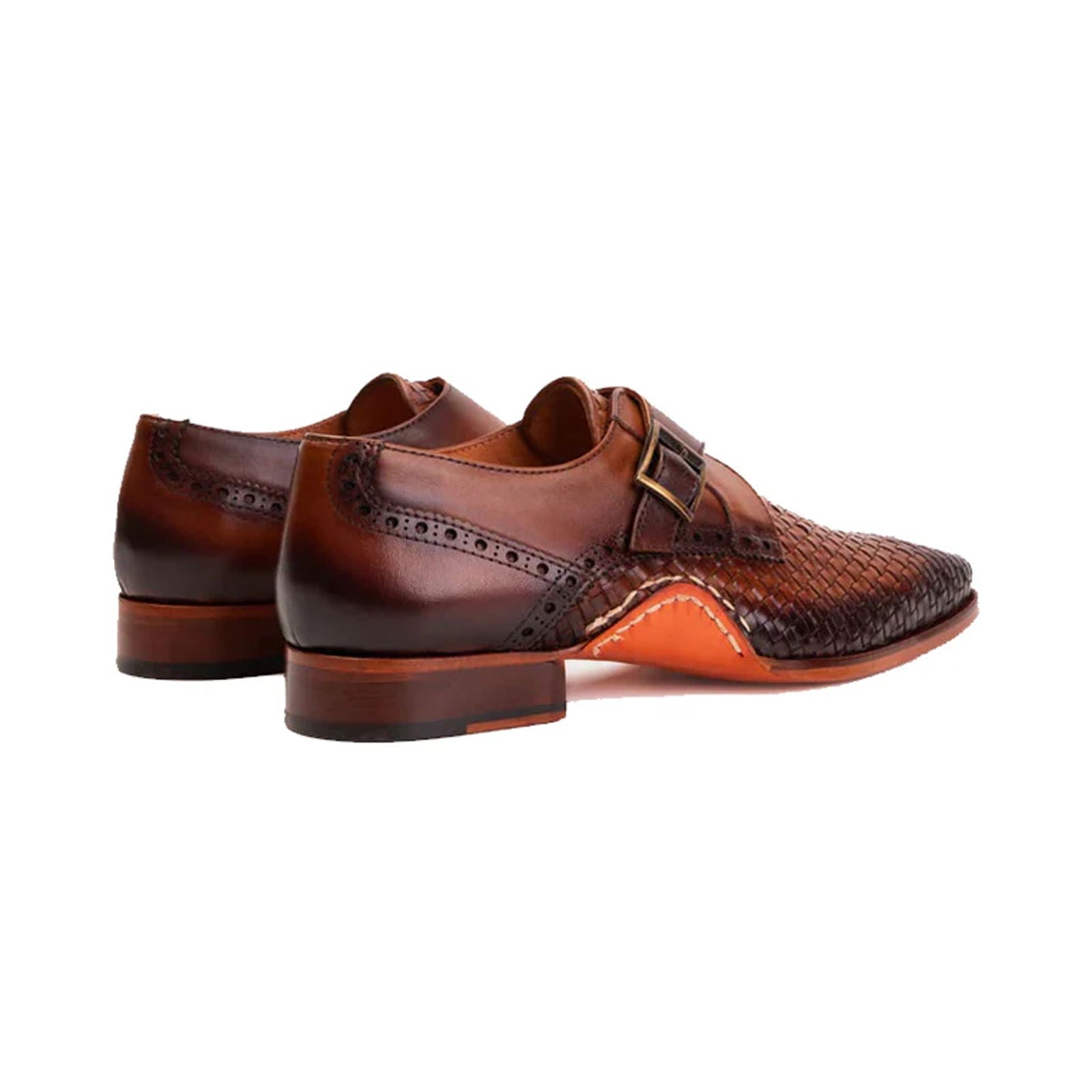 Brown Leather Single Strap Monk Shoe - Milanese Leather
