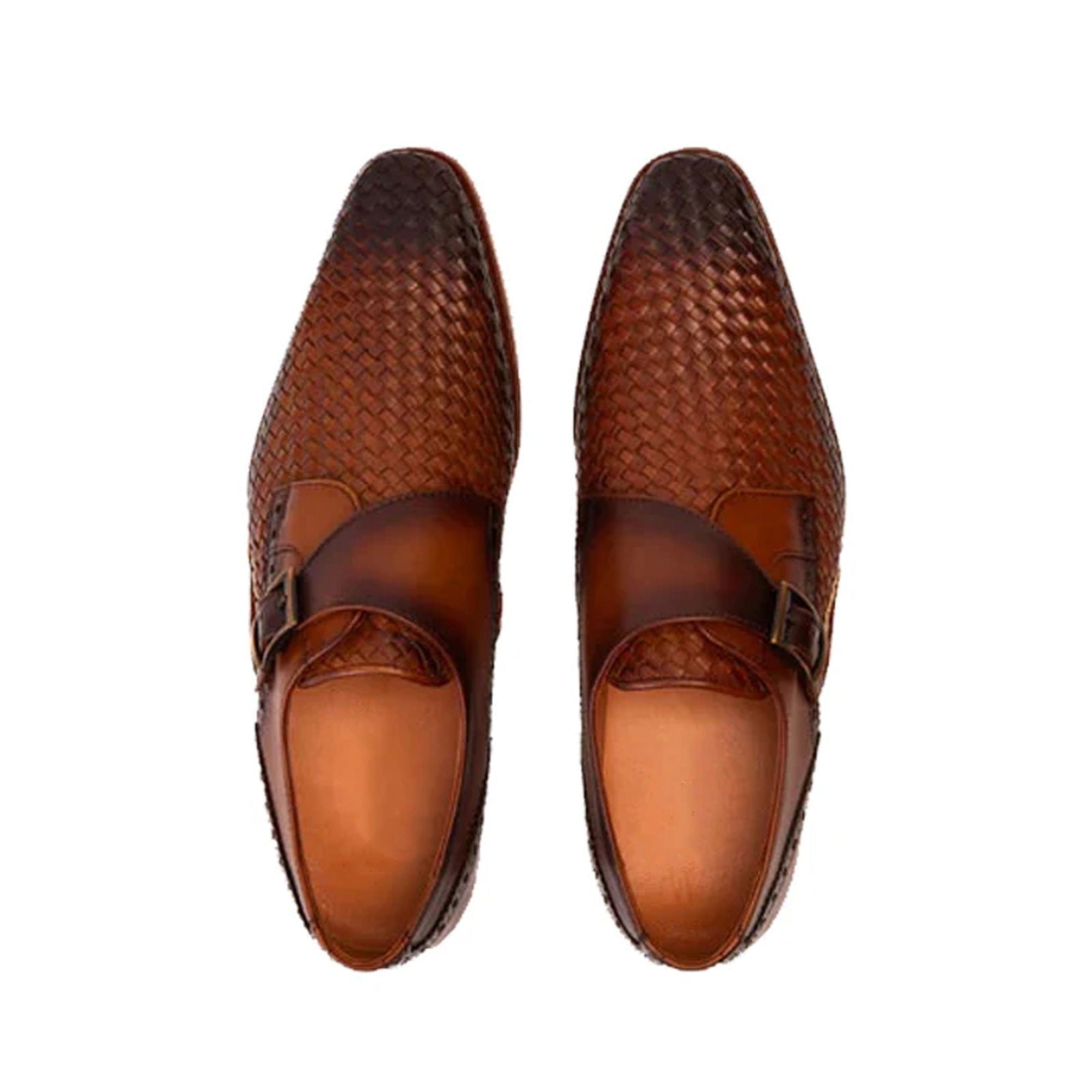 Brown Leather Single Strap Monk Shoe - Milanese Leather
