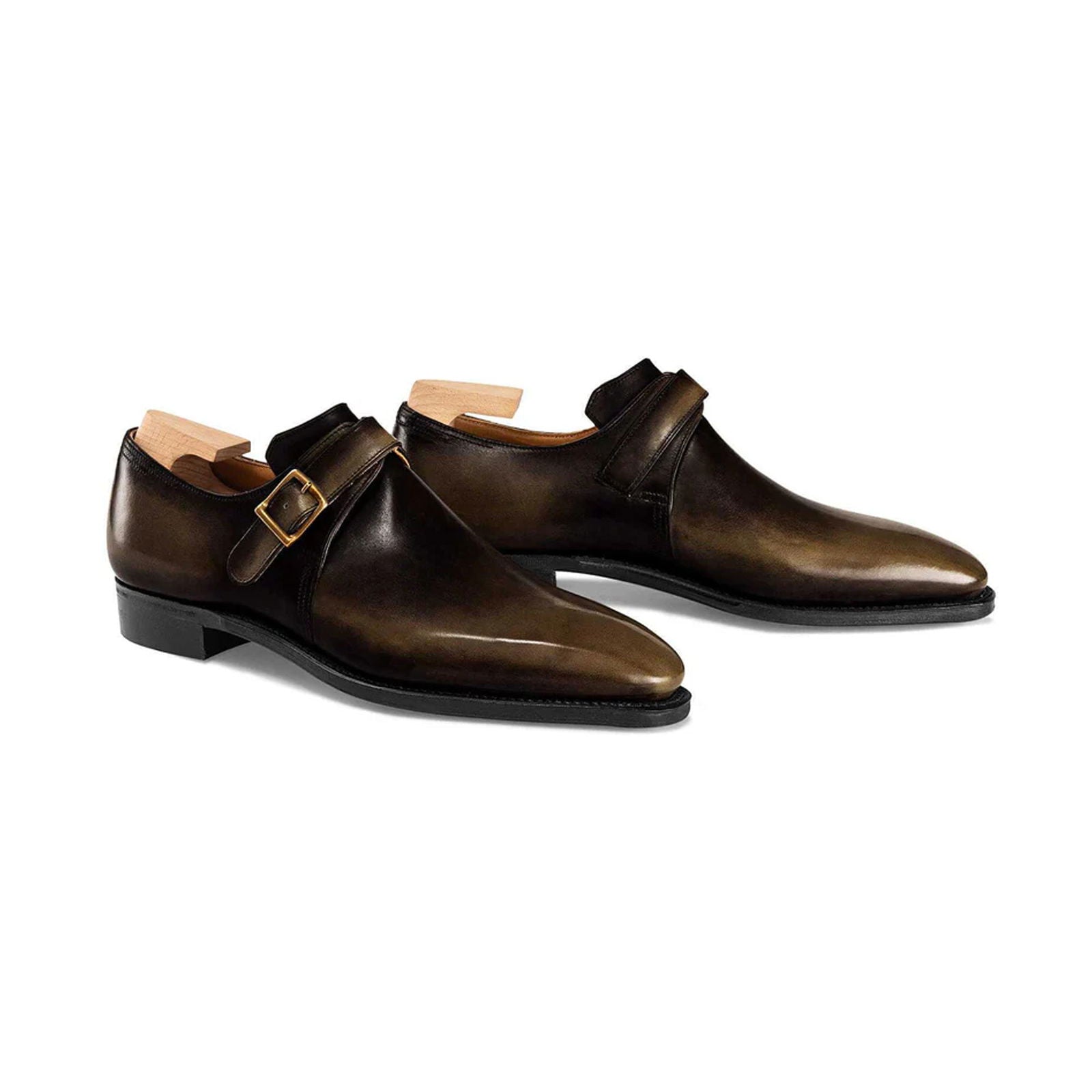 Buckle Calf Leather Old Black Shoes - Milanese Leather