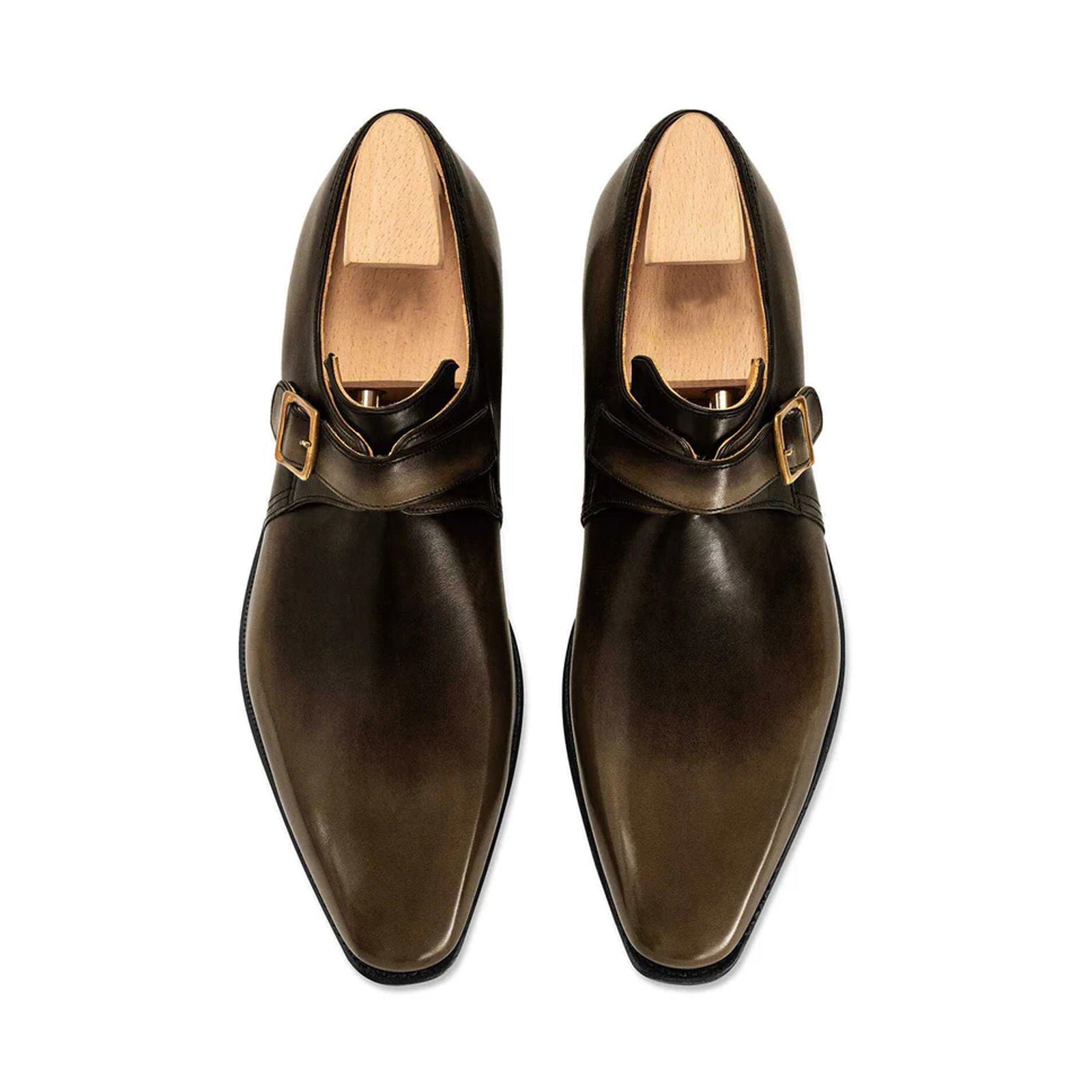 Buckle Calf Leather Old Black Shoes - Milanese Leather