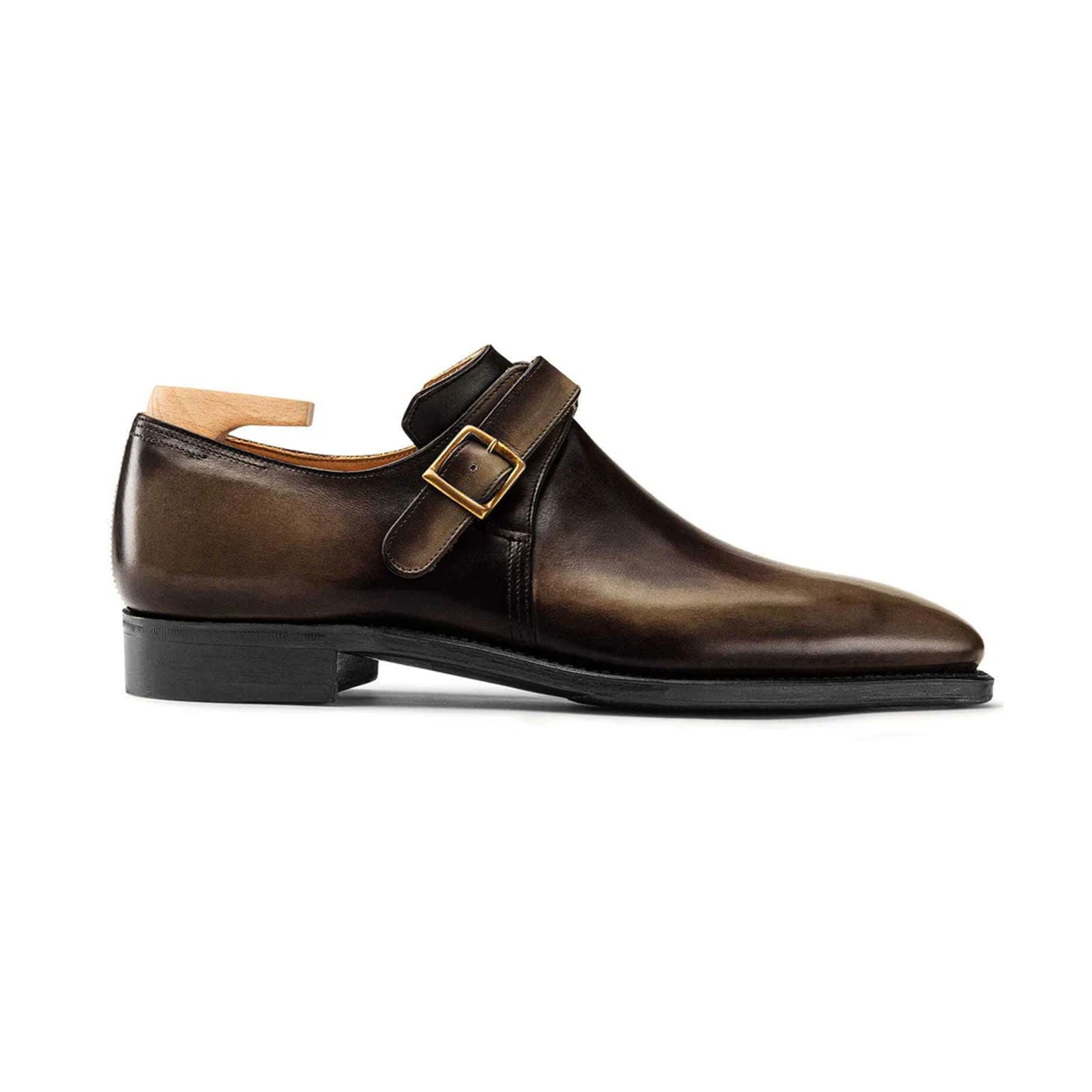 Buckle Calf Leather Old Black Shoes - Milanese Leather