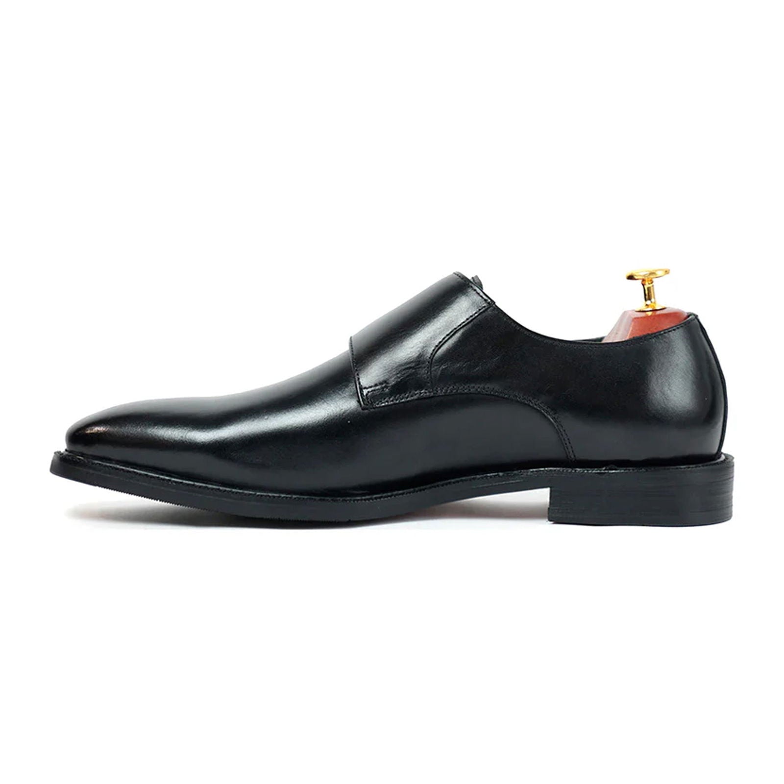 Classic Black Monk Strap Shoes - Milanese Leather
