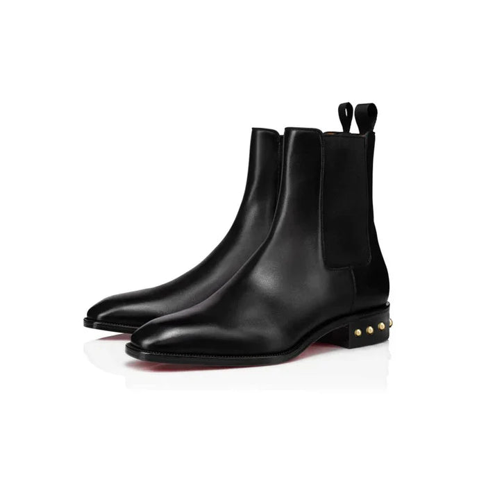 Coal Leather Gold Studded Chelsea Boots - Milanese Leather