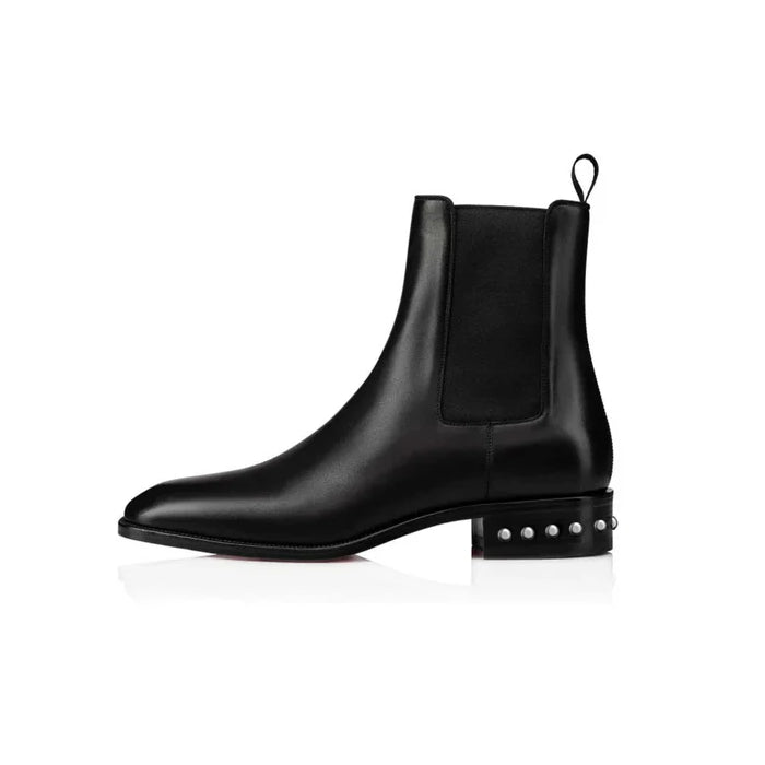 Coal Leather Silver Studded Chelsea Boots - Milanese Leather
