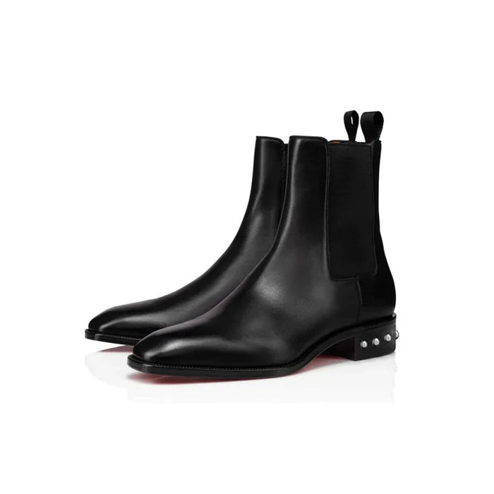 Coal Leather Silver Studded Chelsea Boots - Milanese Leather