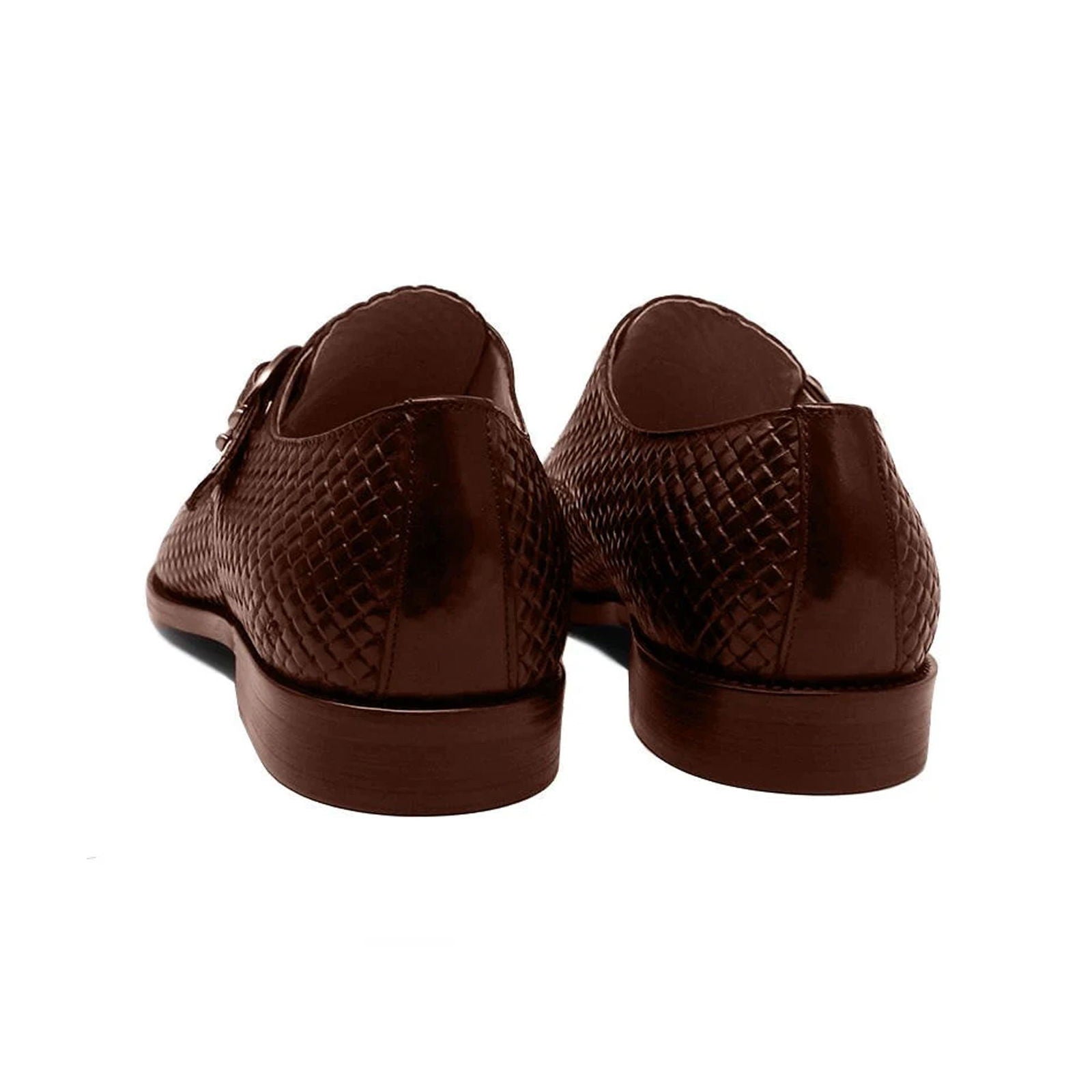 Dark Brown Waved Single Monk Strap Shoes - Milanese Leather