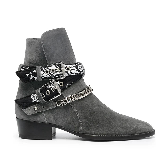 Grey Bandana Buckle Cuban Boot - Milanese Leather