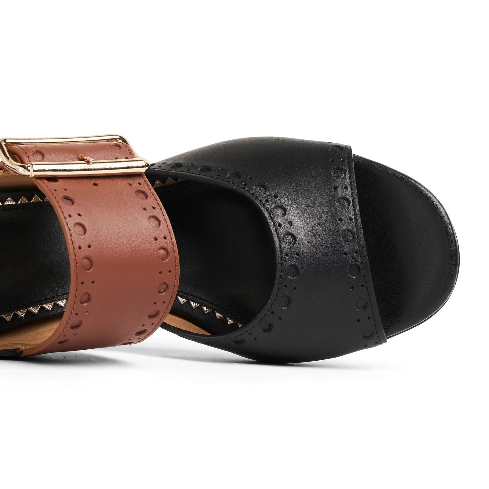 Ms. Nellie Sandal Black & Cognac - Milanese Leather