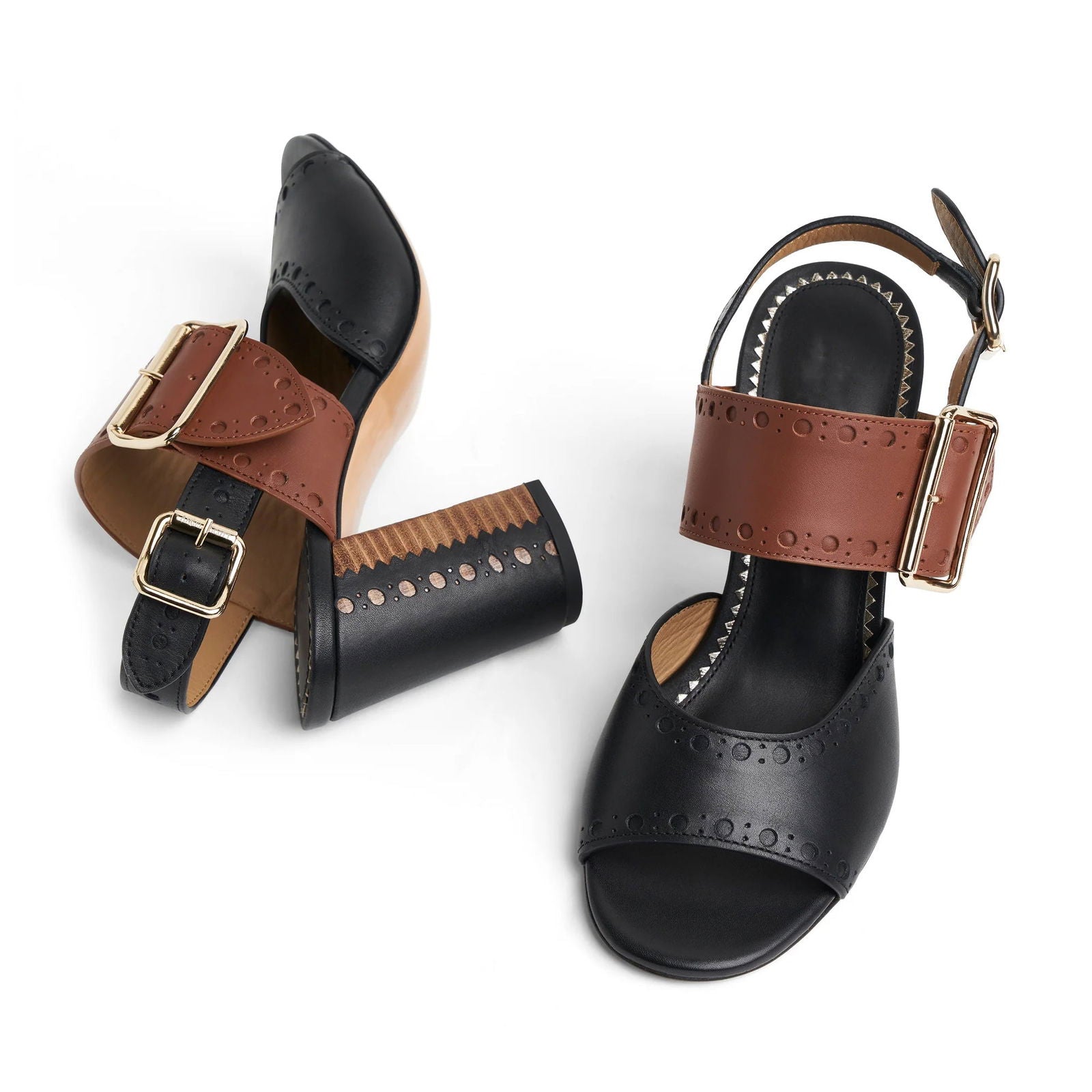 Ms. Nellie Sandal Black & Cognac - Milanese Leather