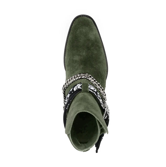 Olive Bandana Buckle Cuban Boot - Milanese Leather