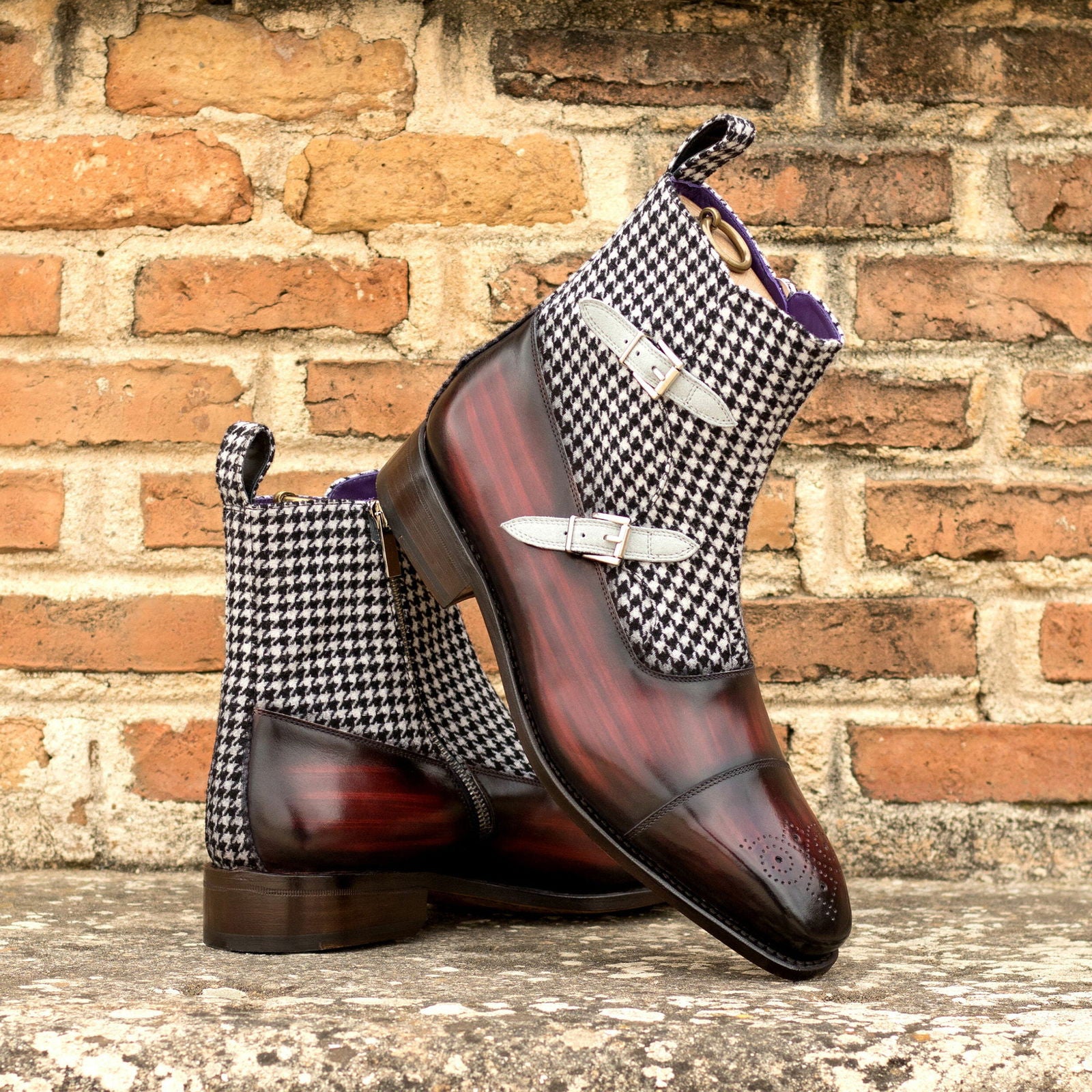 Patina Double Monk Boots BRADLEY - Milanese Leather