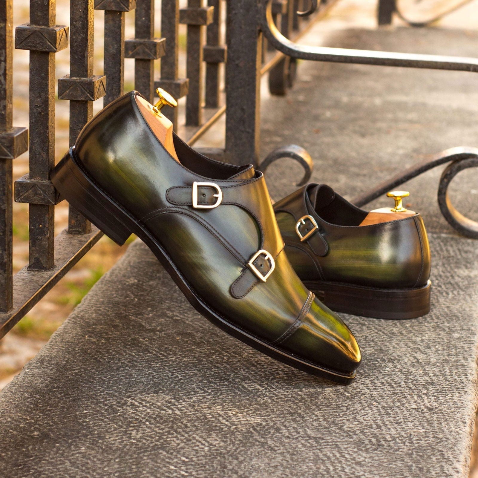 Patina Double Monk Shoes CARMINE - Milanese Leather