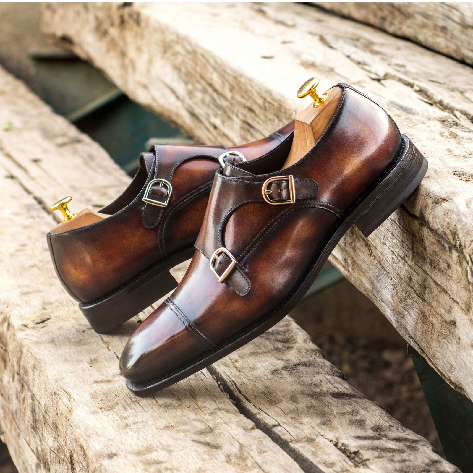 Patina Double Monk Shoes FALUCCI - Milanese Leather