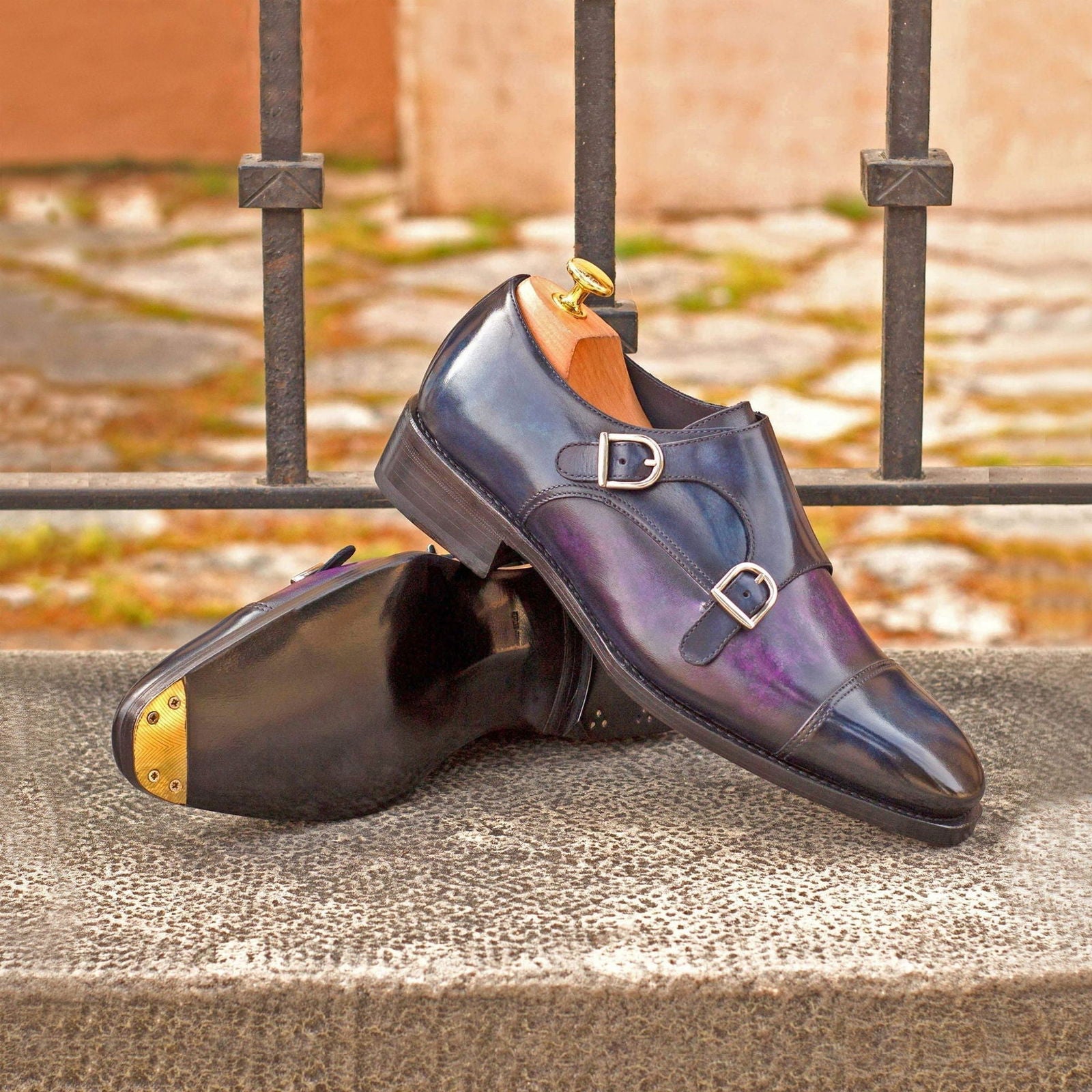 Patina Double Monk Shoes GIANCARLO - Milanese Leather
