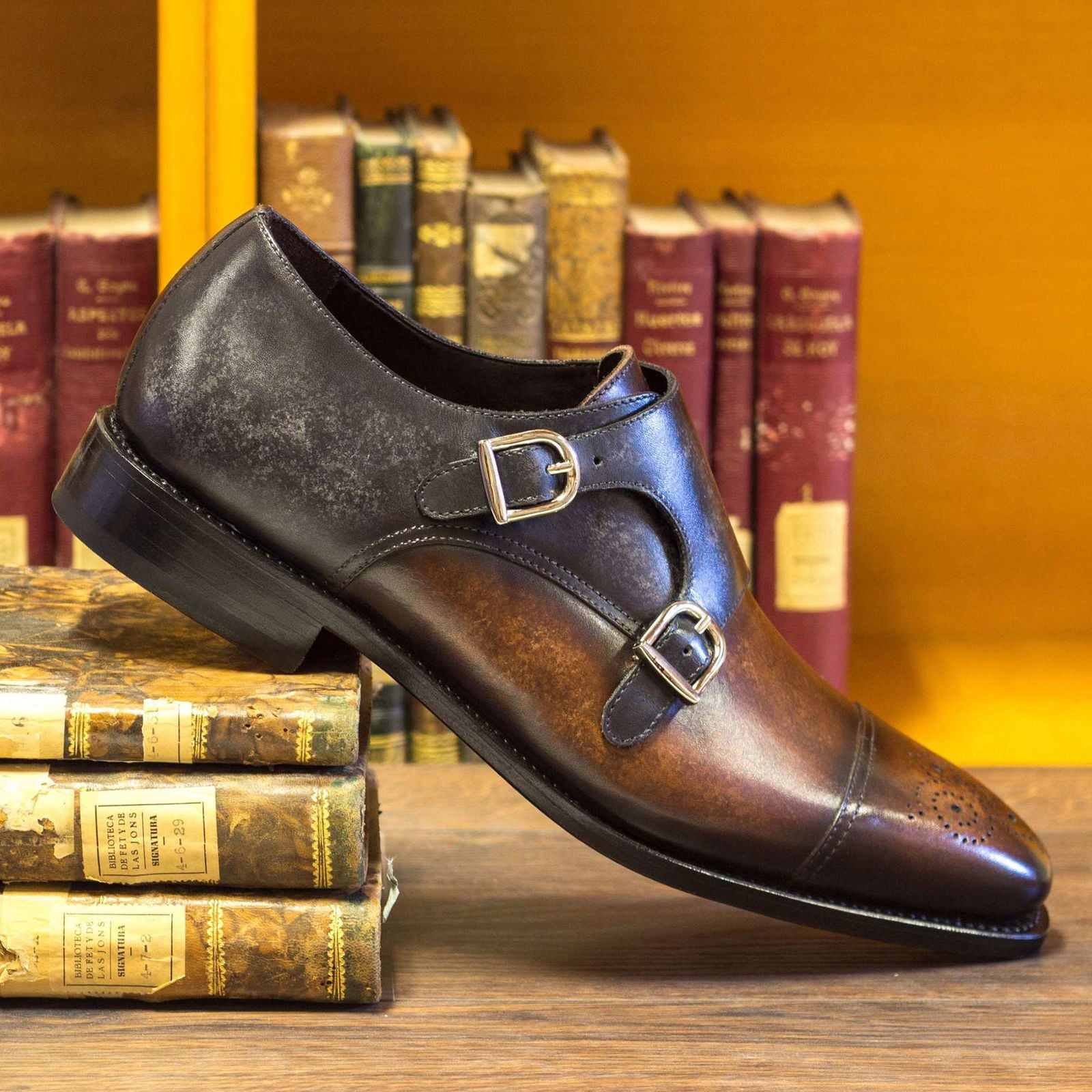 Patina Double Monk Shoes VALACHONI - Milanese Leather