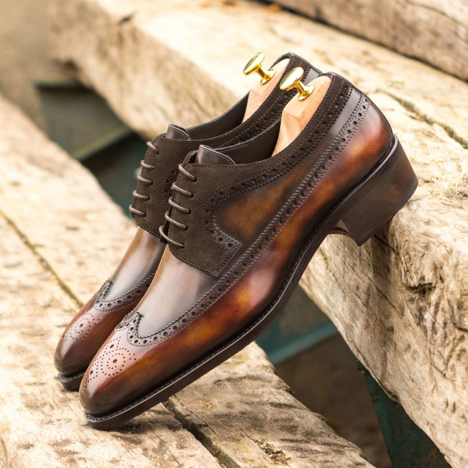 Patina Longwing Blucher Shoes BAUTA - Milanese Leather