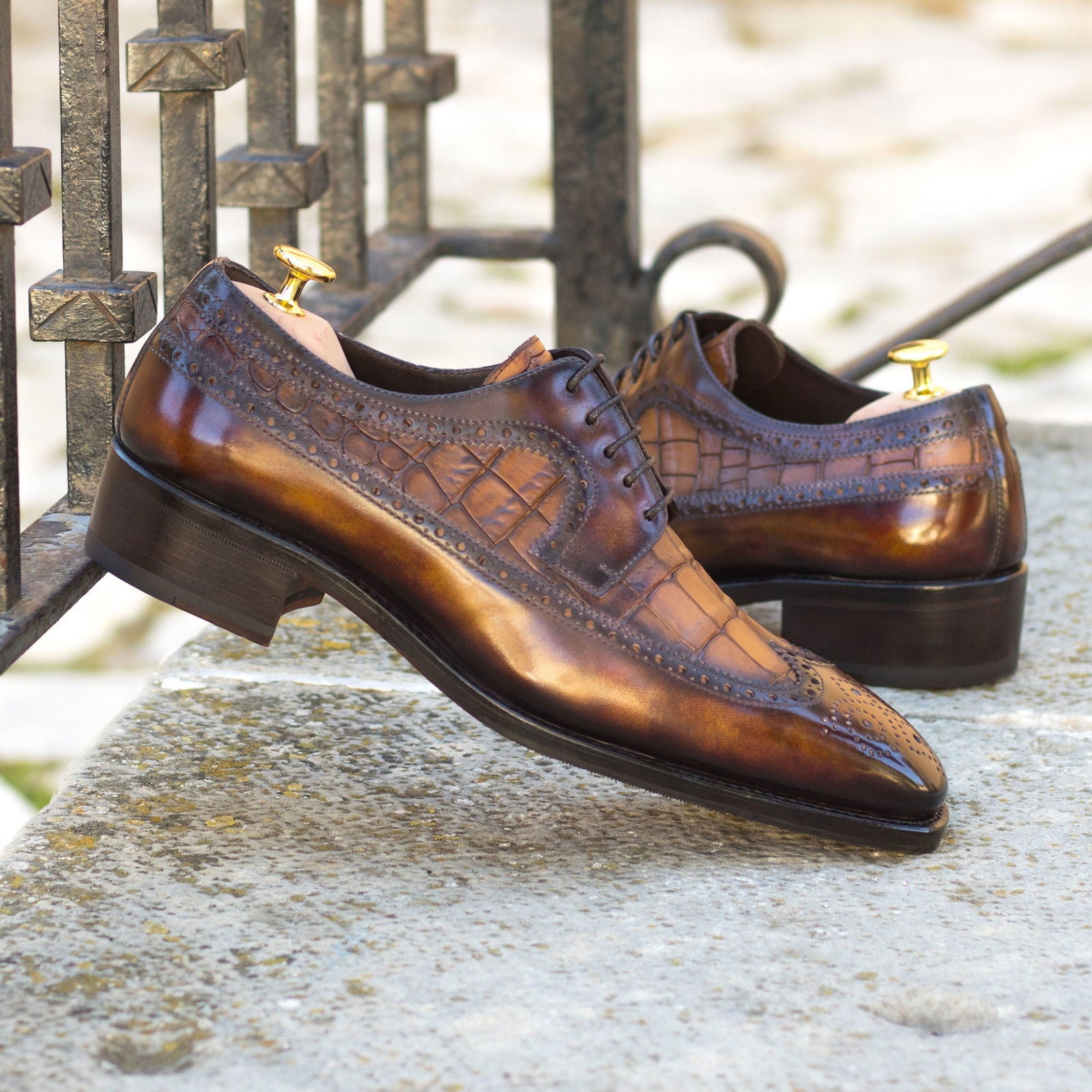 Patina Longwing Blucher Shoes VINALES - Milanese Leather