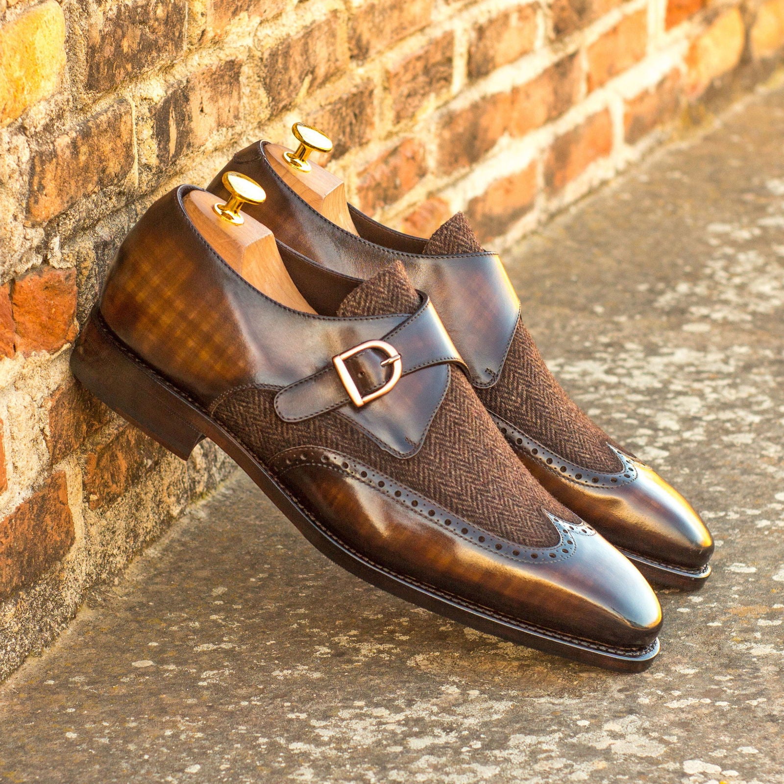 Patina Single Monk Shoes AIKEN - Milanese Leather
