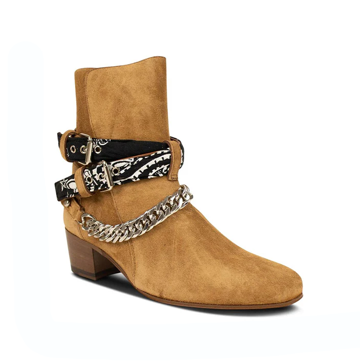Tan Bandana Buckle Cuban Boot - Milanese Leather