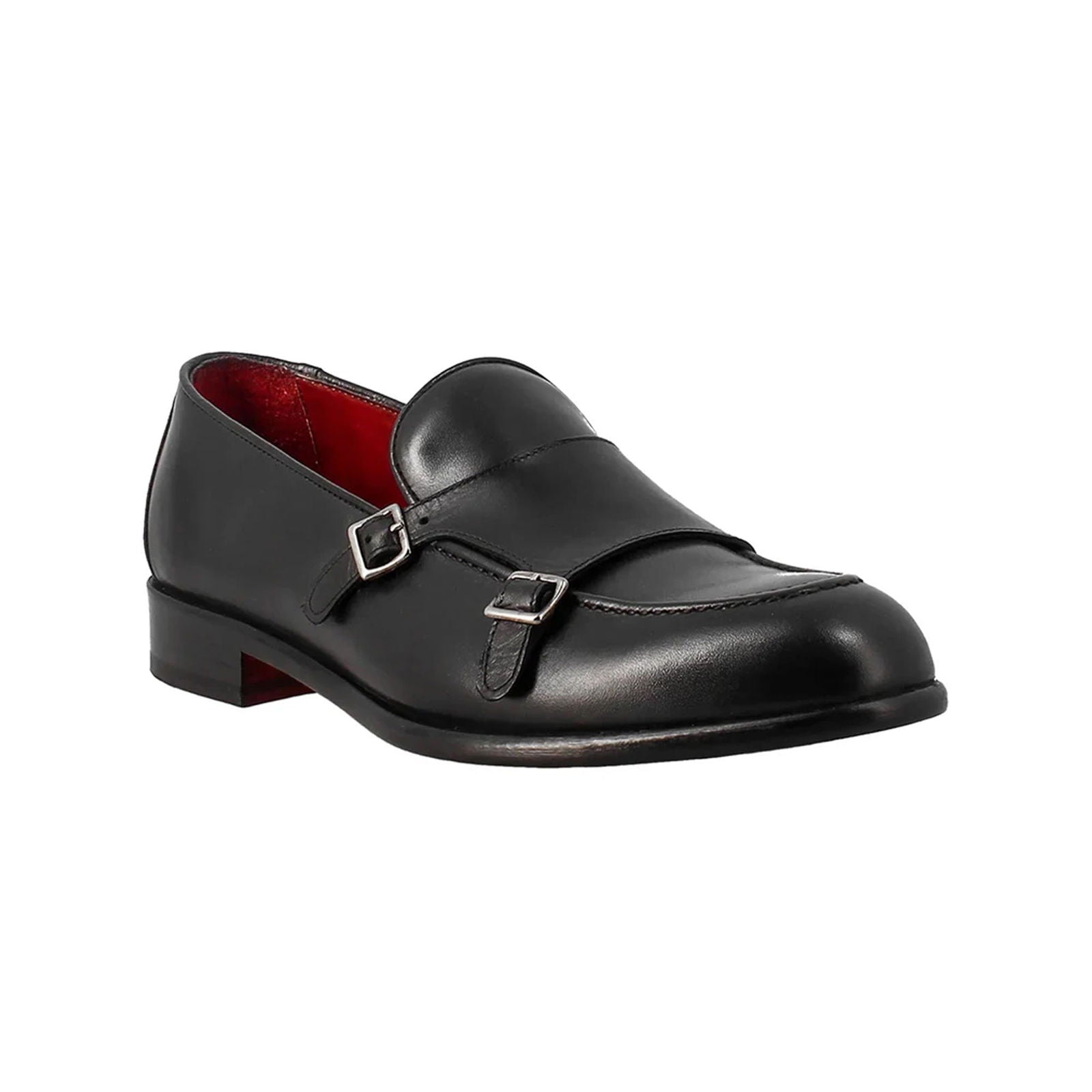 Black Double Buckle Moccasin - Milanese Leather