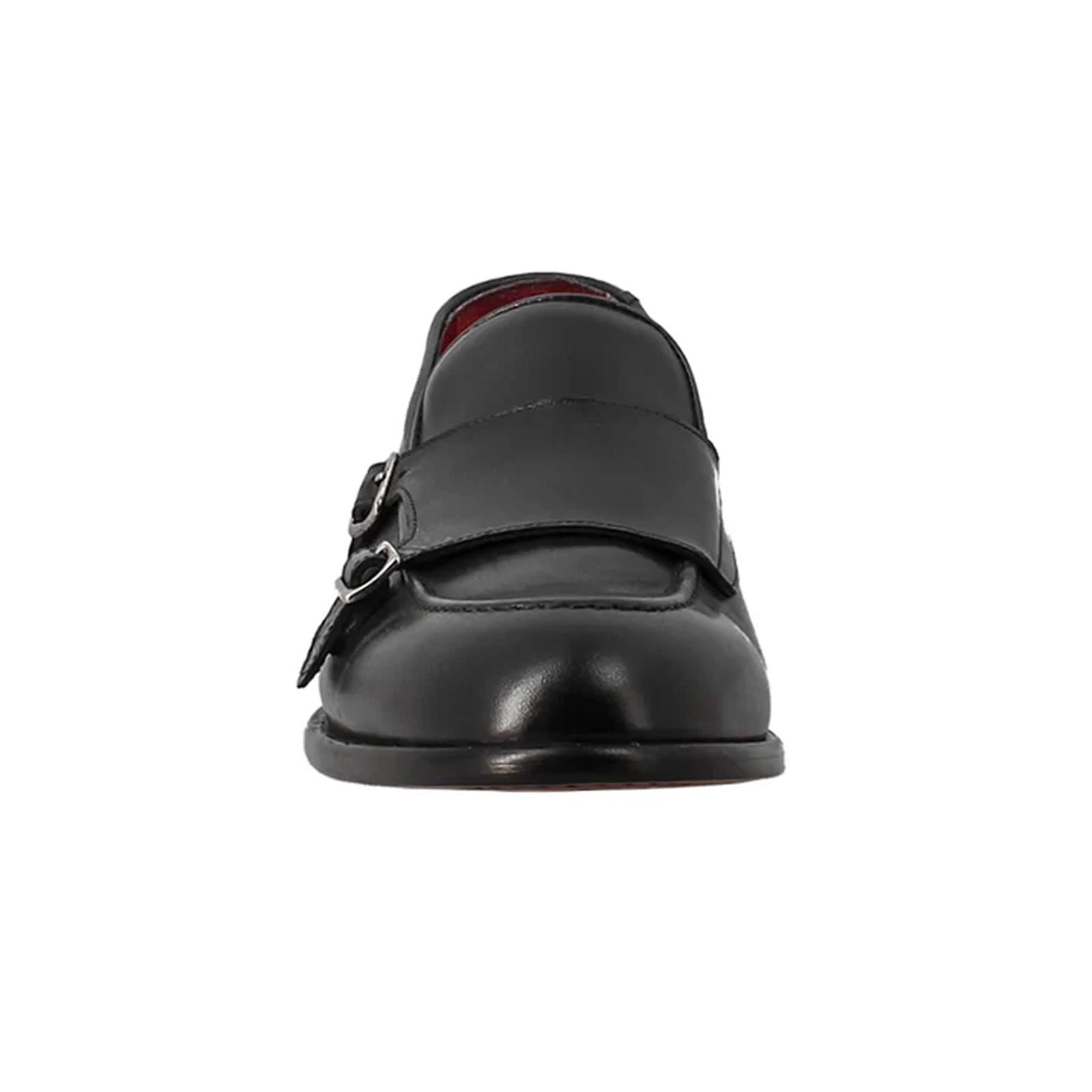 Black Double Buckle Moccasin - Milanese Leather