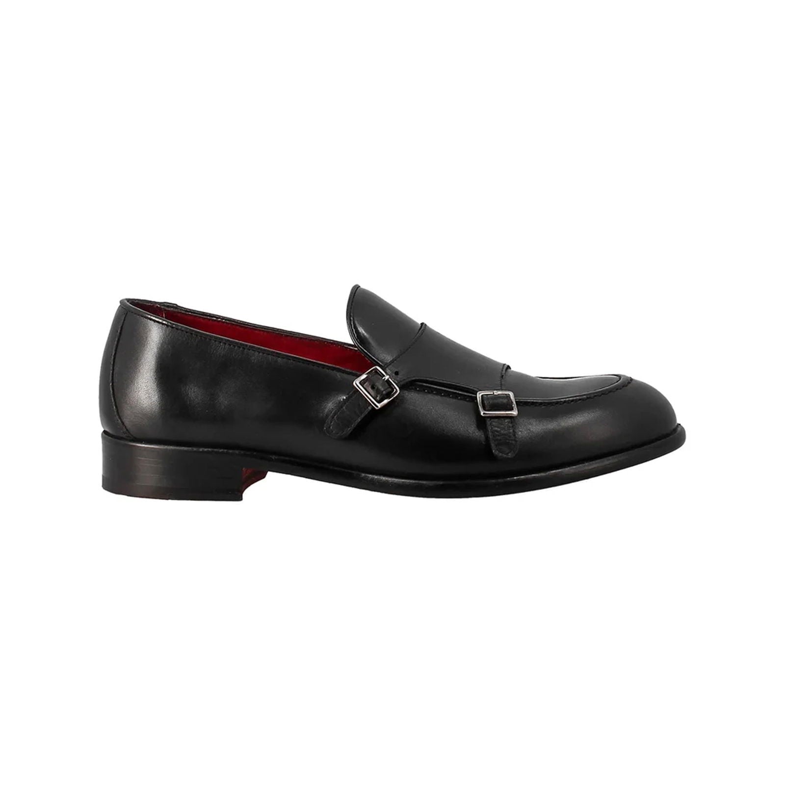 Black Double Buckle Moccasin - Milanese Leather