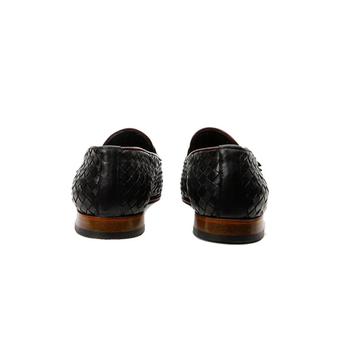Black Double Monk Strap Woven Shoe - Milanese Leather