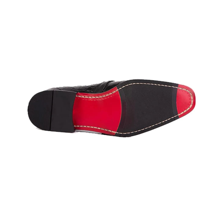 Black Leather Single Monk Strap Cap Toe Shoe - Milanese Leather