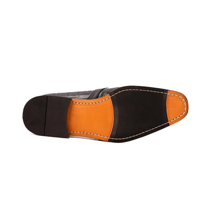 Blue Leather Single Monk Strap Cap Toe Shoe - Milanese Leather