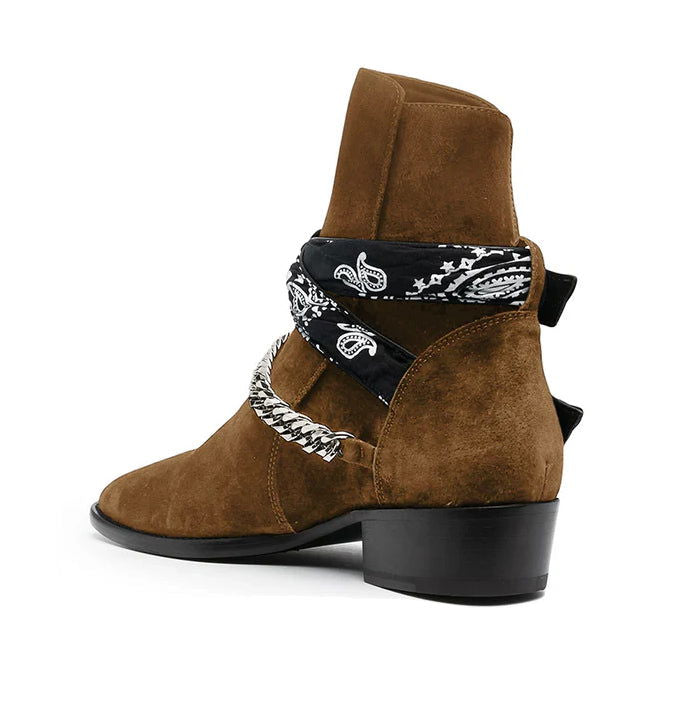 Brown Bandana Buckle Cuban Boot - Milanese Leather