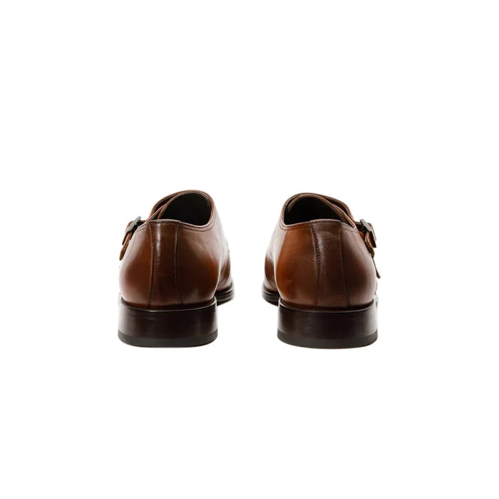 Brown Leather Cap Toe Double Monk Strap Shoe - Milanese Leather