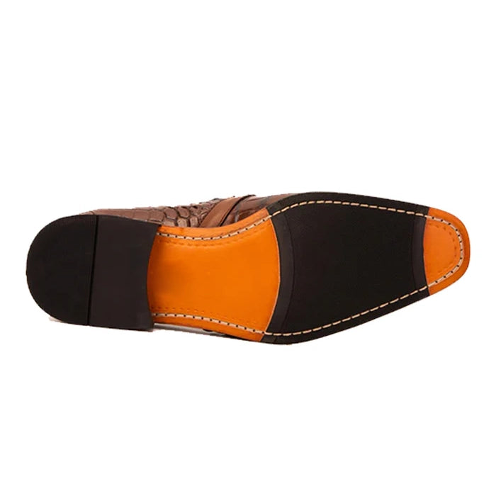 Brown Leather Single Monk Strap Cap Toe Shoe - Milanese Leather