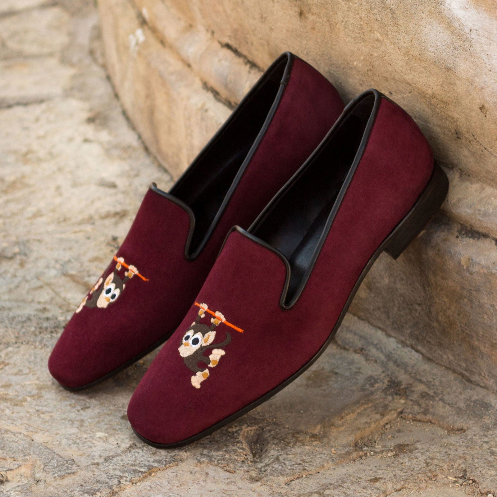 Embroidered Albert Slippers MONKEY - Milanese Leather