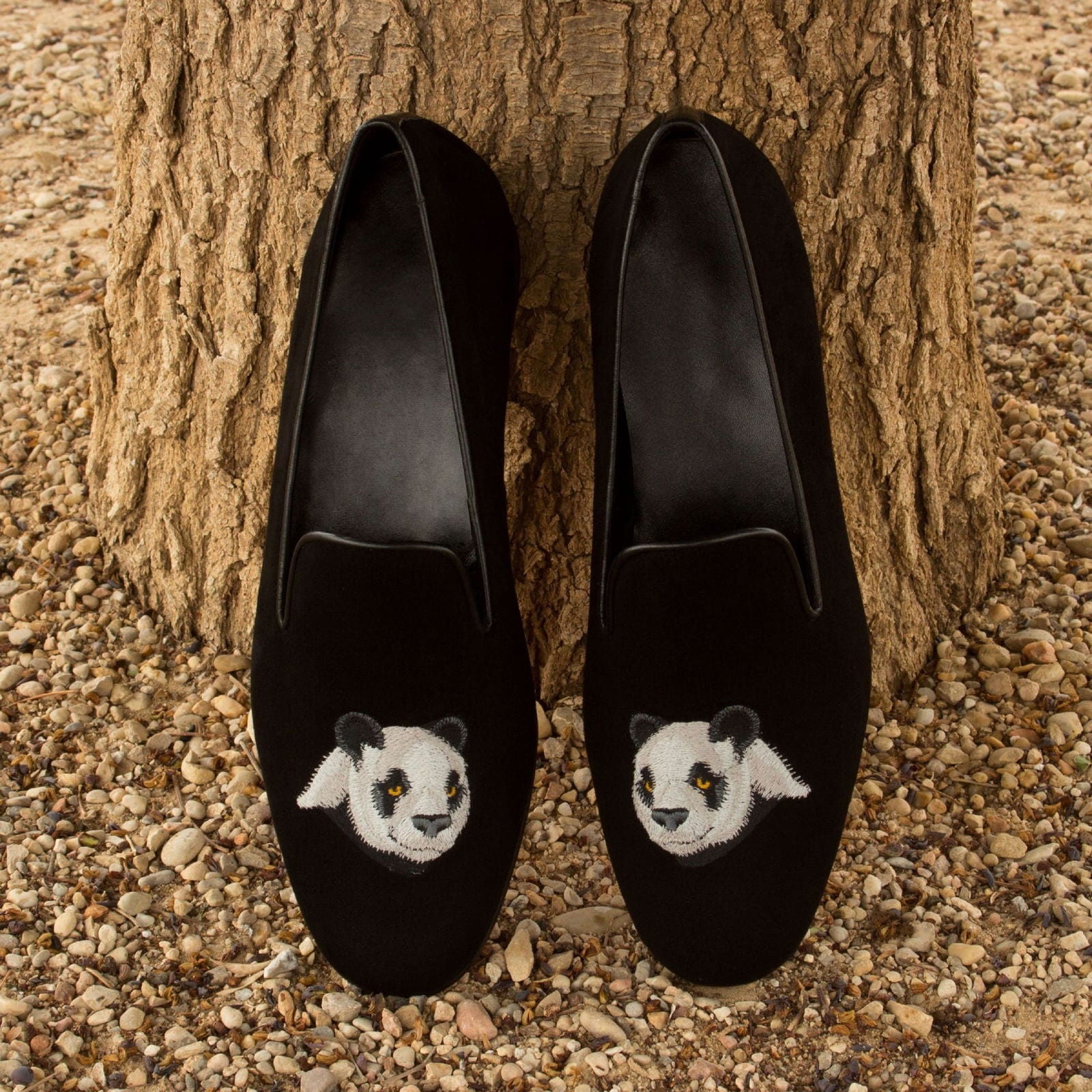 Embroidered Albert Slippers PANDA - Milanese Leather