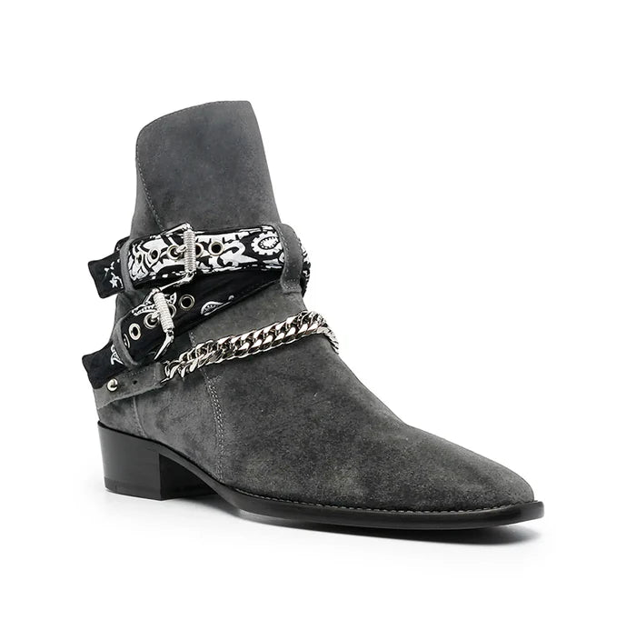 Grey Bandana Buckle Cuban Boot - Milanese Leather
