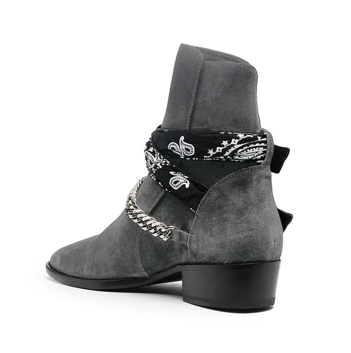 Grey Bandana Buckle Cuban Boot - Milanese Leather