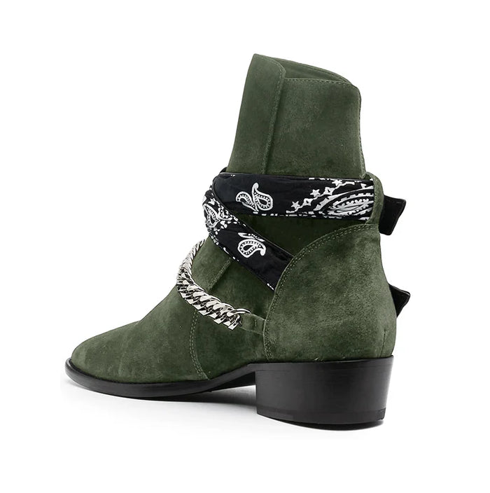 Olive Bandana Buckle Cuban Boot - Milanese Leather