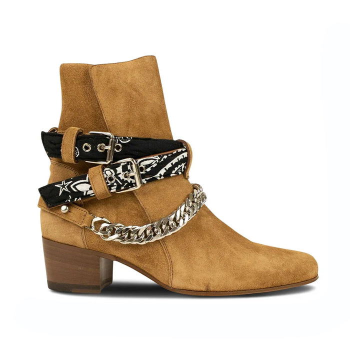 Tan Bandana Buckle Cuban Boot - Milanese Leather